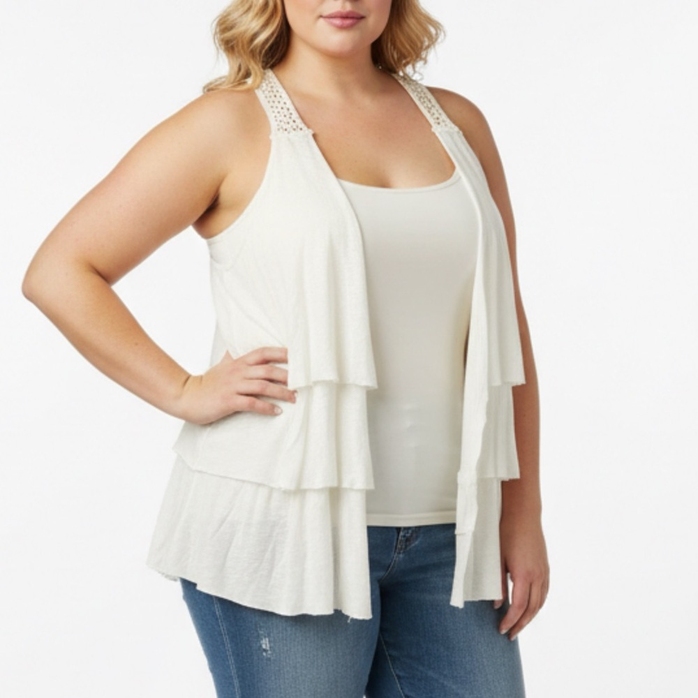 Layered Ruffle Cotton Vest Blouse M‎ 2052*